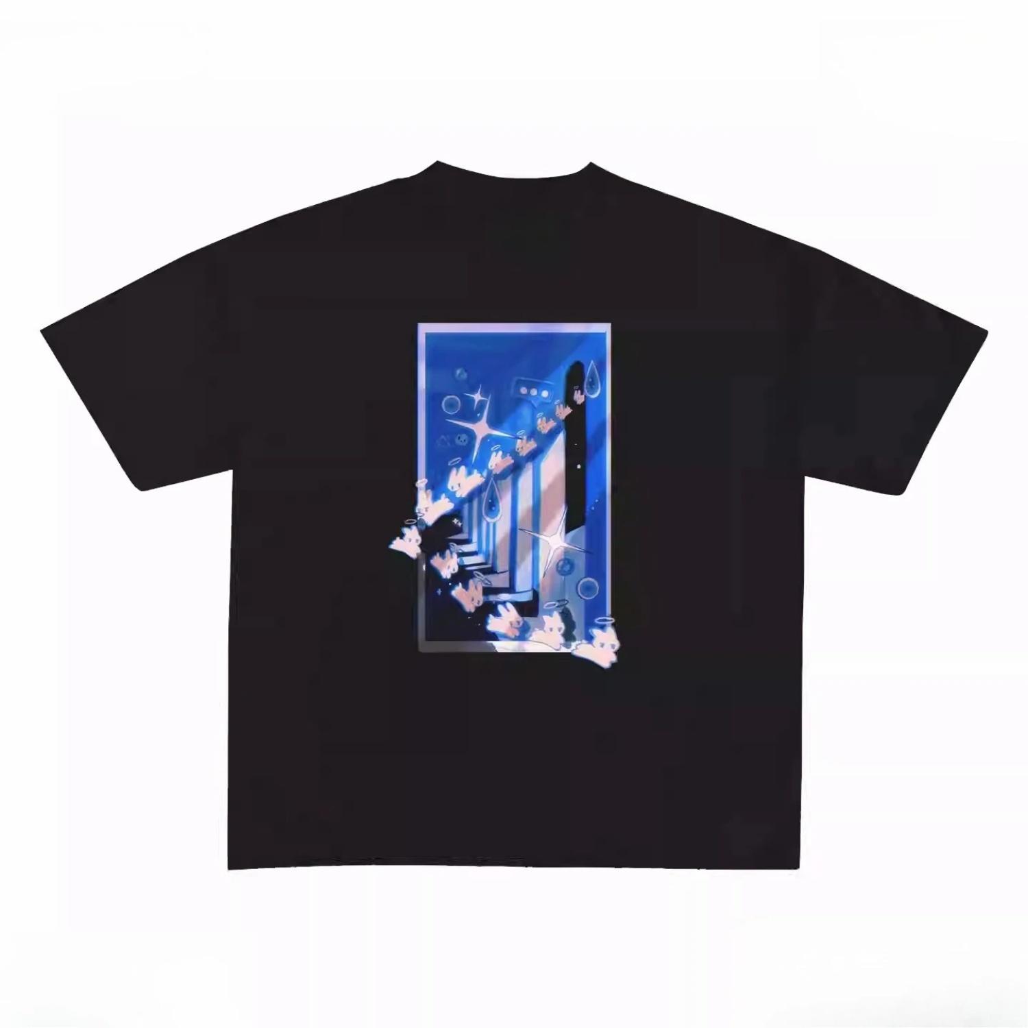 

200G Versatile Dream Corridor, Adorned with Cute Pets, Embellished with Creative Printed Loose Short-sleeved T-shirts Tops Tees S чёрный