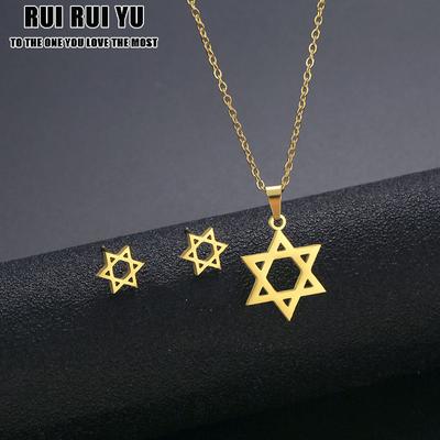 RUI RUI YU Damen-Set mit Davidstern-Halskette und Ohrringen, Dubai, goldfarben, Edelstahl, afrikanischer indischer Hochzeitsschmuck-Set für Frauen und Mädchen