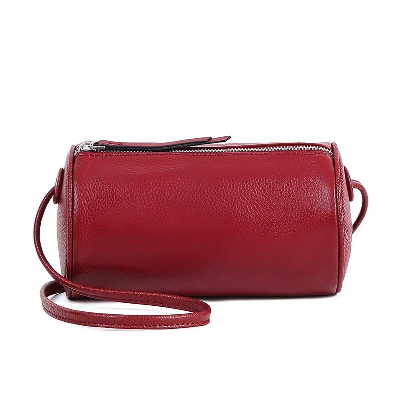 Women's bag real cowhide cylinder bag new niche messenger bag plus