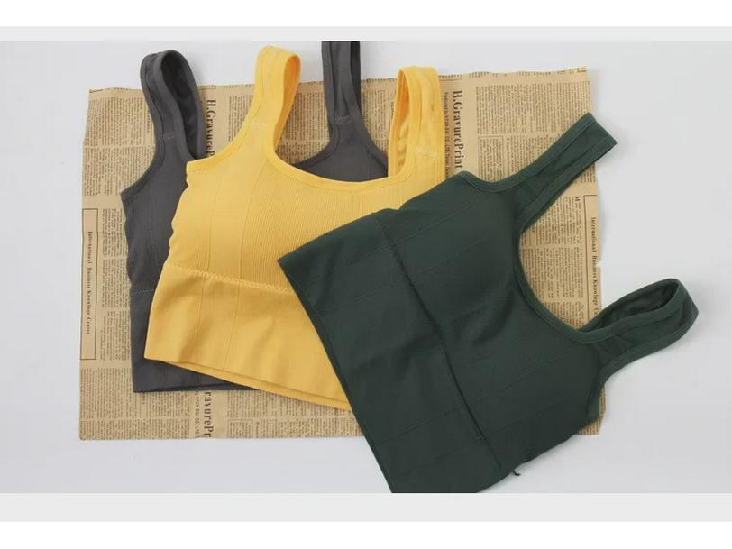Women's Knitted Wide-Strap Sports Vest with Chest Pads - Strapless Base Top for Spring & Summer