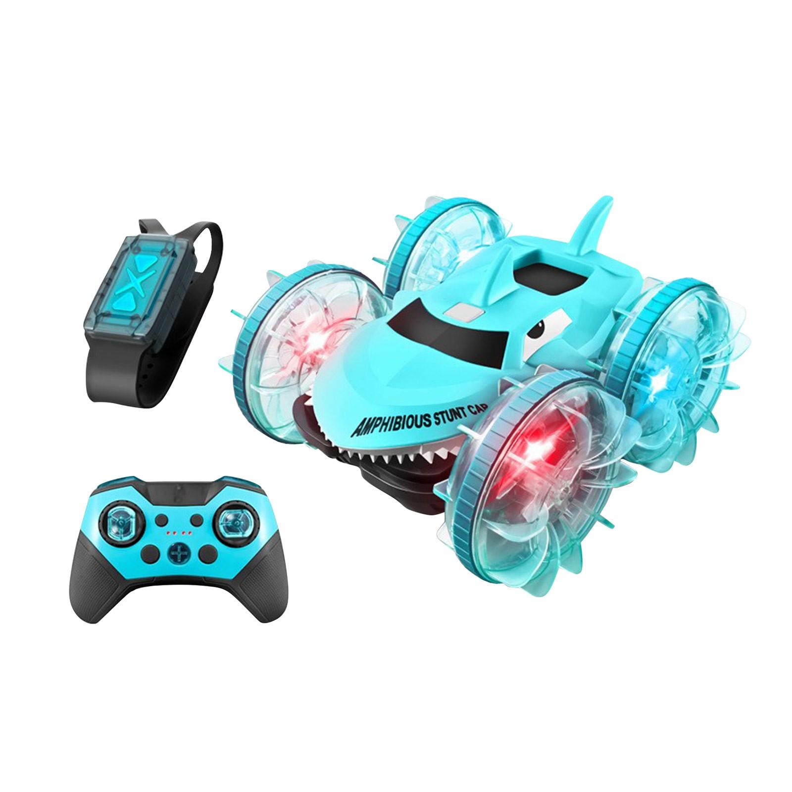 

Световое колесо Shrk, водный и наземный трюк, автомобиль с дистанционным управлением, двусторонняя катящаяся детская игрушка-амфибия One Size циан