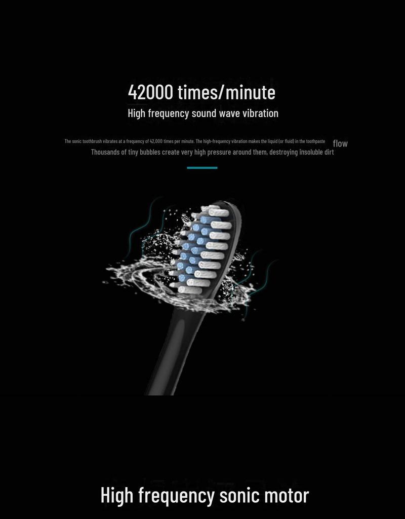 Rechargeable Ultrasonic Electric Toothbrush for Adults & Kids - Soft Bristle, Six Speeds