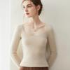 Women's Slim-Fit U-Neck 100% Cashmere Sweater - Low Round Neck Knit Base Layer