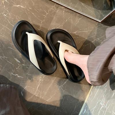 Sheepskin Version~ Casual Versatile Round Head Toe Thick Bottom Simple Flip-flops Women's Summer Outer Wear Cold Slippers