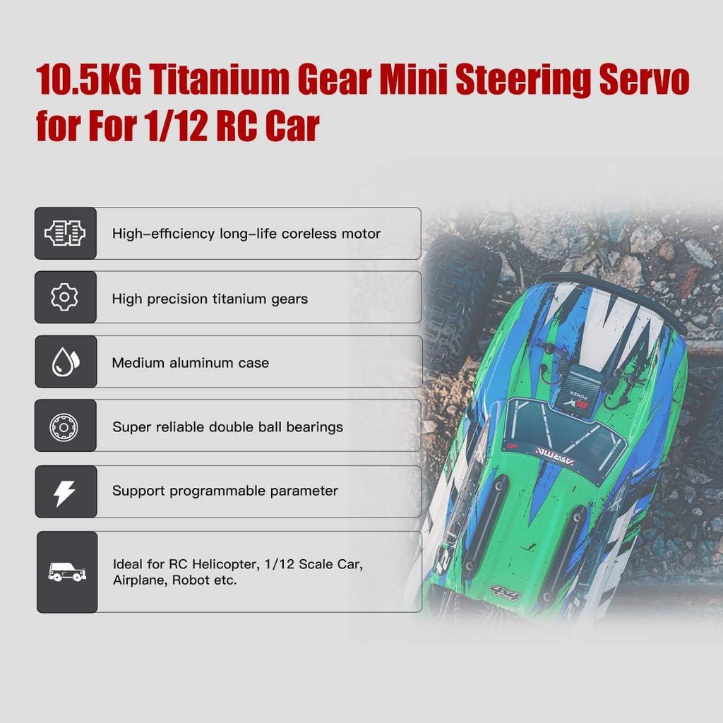 AGFRC 10.5KG Digital Coreless RC-Servo-Motor - High Speed Servo with Aluminum Middle Shell Titanium Gear for 1/12 on Road Small Planes RC Car