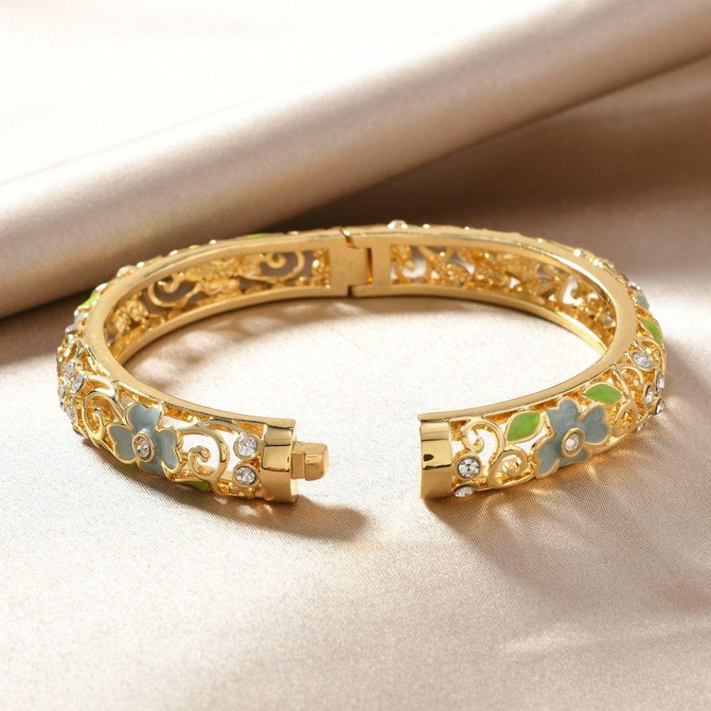 Mine Emaye Oyma Çiçek Bilezik Geleneksel Kadın El Bileziği Vintage Cloisonne Bilezik Kızlar