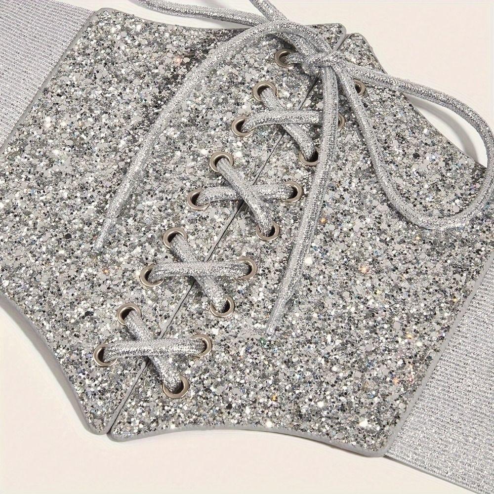 PU Leather Leopard Print Waistband Elastic Blingbling Corset Belt Luxury Gold Cummerbunds  Dress
