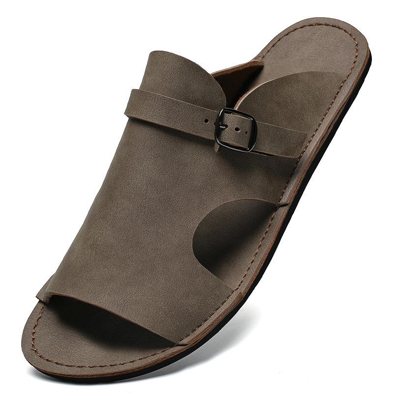 Men s Large Size Breathable Cowhide Flip-Flops - Soft Sole Beach Sandals 41