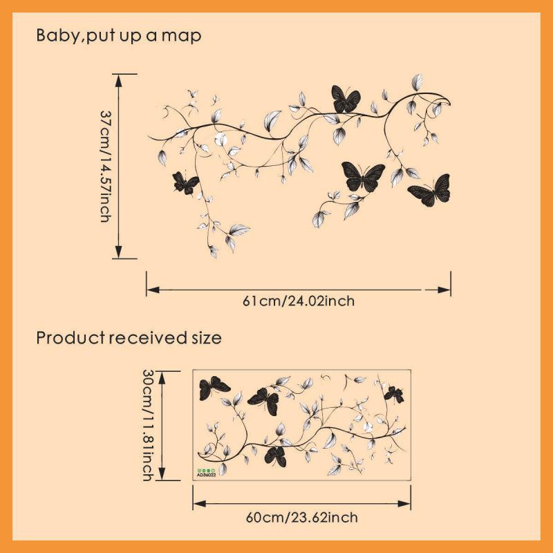 

Съемные черные наклейки на стену в виде ветвей дерева и бабочек для спальни, гостиной, домашнего декора, самоклеящиеся наклейки 30x60cm чёрный