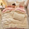 Premium Winter Rabbit Fur Plush Four-Piece Set: Thickened Coral Fleece & Milk Velvet Duvet Cover with Faux Fur Three-Piece Bed Sheet Set.