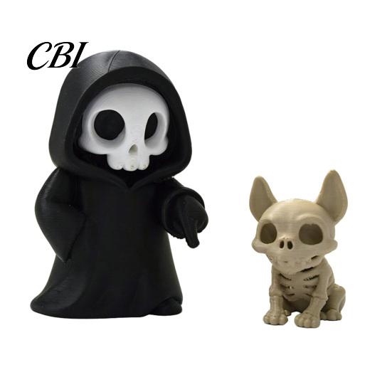 Matte Black And Beige Desktop Decor Halloween Ghost with Skeleton Dog Statues, Gothic Skull Resin Style Home Accessories Sculpture Ornaments,