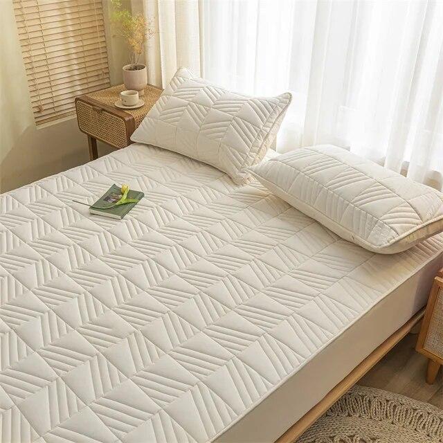 Soy Cotton Bedding Thick Quilted Mattress Cover Elastic Fitted Mattress Protector Bed Linens Soft Pad for Bed Without Pillowcase