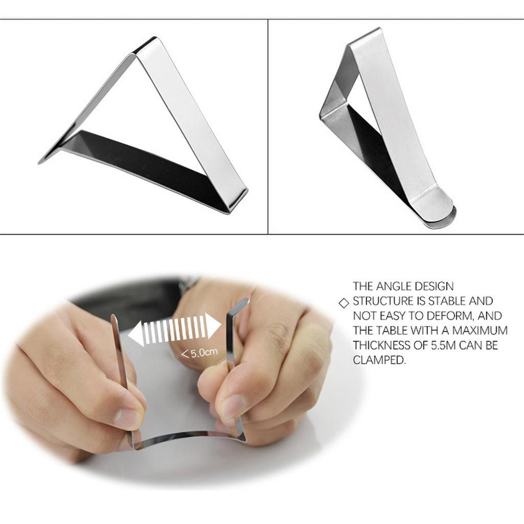 Stainless Steel Tablecloth Clips 4 Pack Triangle Windproof Table Cloth Holder Clips Durable Metal Table Cover Fasteners for Outdoor Indoor Use