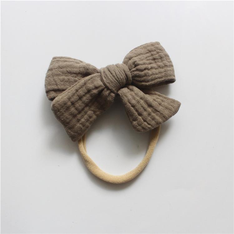Gauze Bamboo Knotted Bowknot Baby Headbands Plain Color Cotton Muslin Newborn Hair Bows