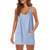 2023 Summer Solid Color Sleeveless Tank Dress with Thin Straps and Pocket