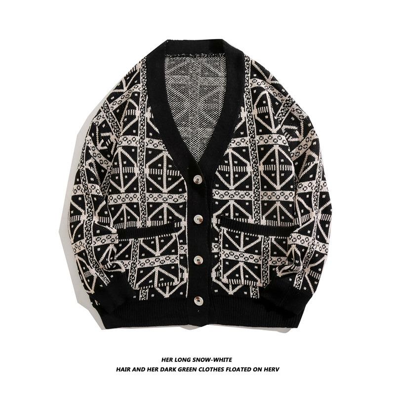 Унисекс ретро шерстяной кардиган-свитер с V-образным вырезом - Коллекция Осень 2025 XXXL чёрный 1990₽