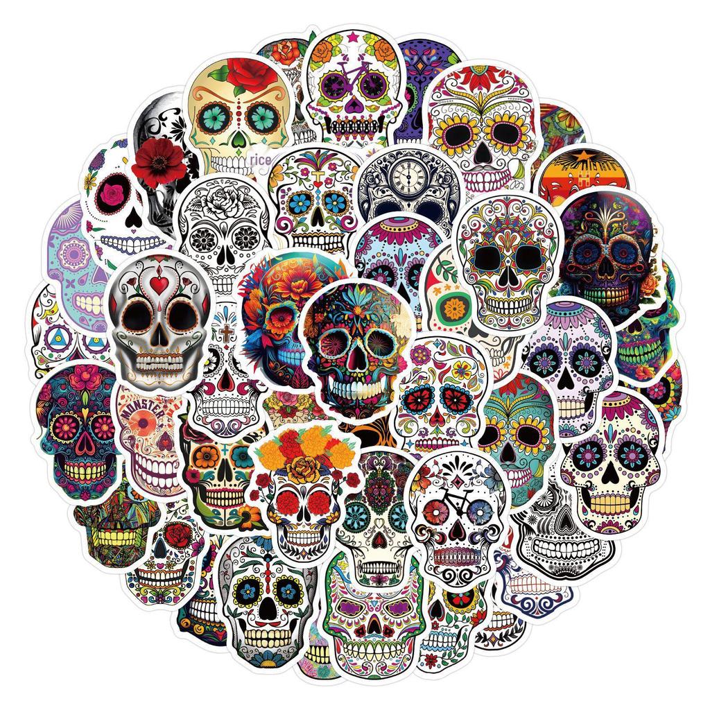 60-Day of the Dead Skull Graffiti Stickers: Waterproof Decals for Planners, Bottles, and Computers