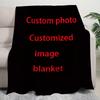 1pc Custom Photo Blanket - Personalized Flannel Throw with Black Background and Red Text - Perfect Gift for Family, Weddings, Bi
