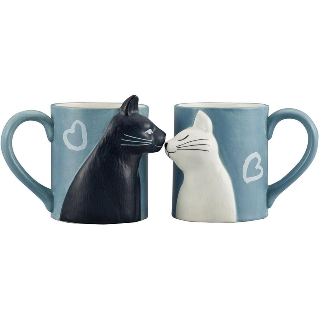 Sun Art Cute Tableware [Black Cat and White Cat] Mug Cup Pair Kiss Cat Pair Tableware Miscellaneous Goods 330ml Gray Present Cat Goods Cat Cup