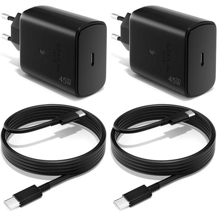 Adaptateur secteur - E.F.CONNECTION - 45W - 2 Câbles USB-C 1M - Pour Samsung Galaxy A16 A17 A36 A56 A07 - Noir