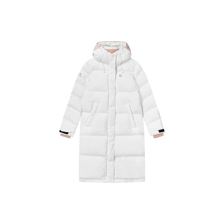 Fila Athletics Logo Printed Mid-Length Hooded Down Jacket Women Outerwear Jade-White A11W141916FWT