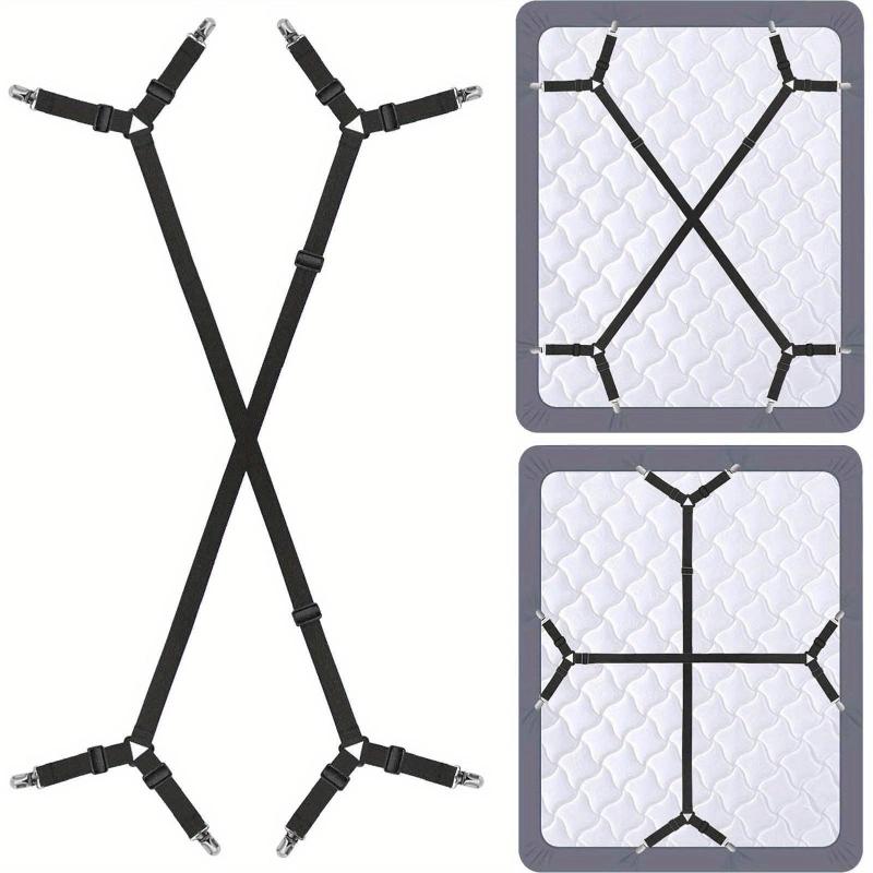 Fascia Regolabile a 2 Pezzi per Lenzuolo - Supporto Incrociato per Tutte le Misure di Materasso, Fissaggi Triangolari Elastici, Nylon Nero, Porta Lenzuolo