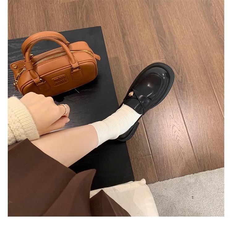 British style thick-heeled loafers, one-pedal commuter small leather shoes for women's 2025 summer new JK uniform single shoes in stock