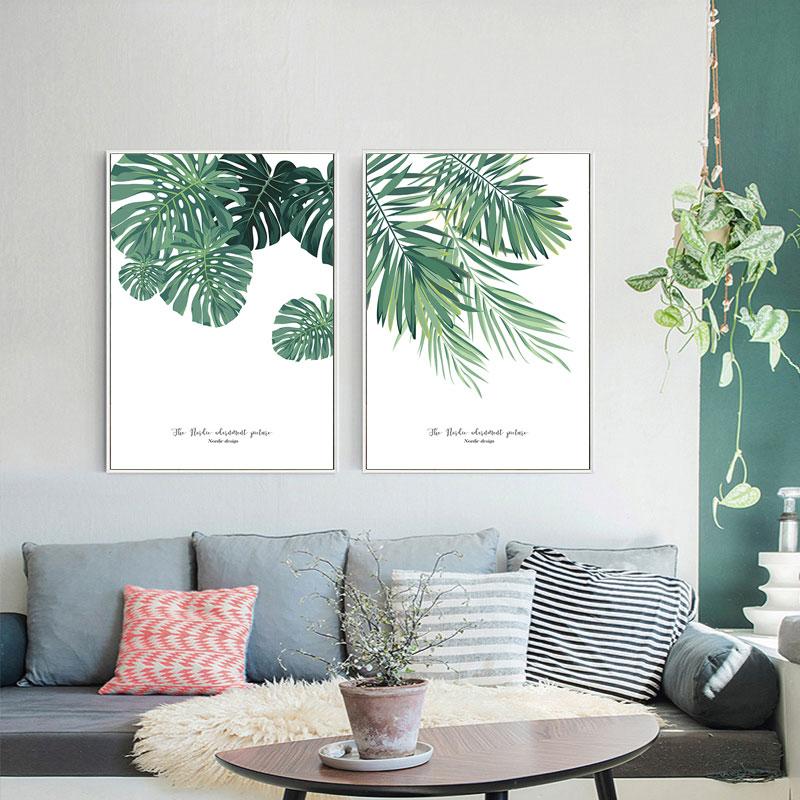 Nordische grüne Pflanze Monstera Leinwandgemälde handgemalte Blätter Wandkunst Poster einfache Bilder für Raumdekor Druckdekoration