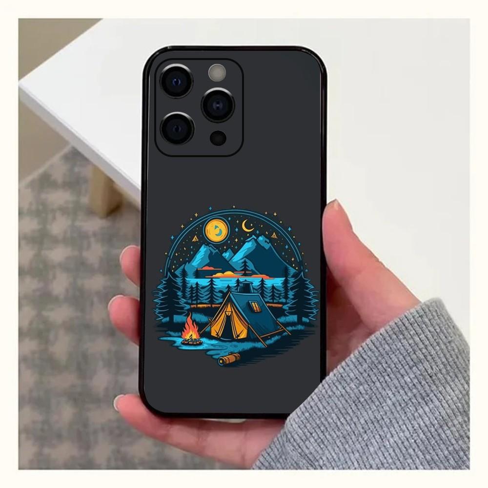 Camping Mountain Outdoor Phone Case For Apple iPhone 15,14,13,12,11,Pro,X,XS,Max,XR,Plus,Mini Soft Black Cover
