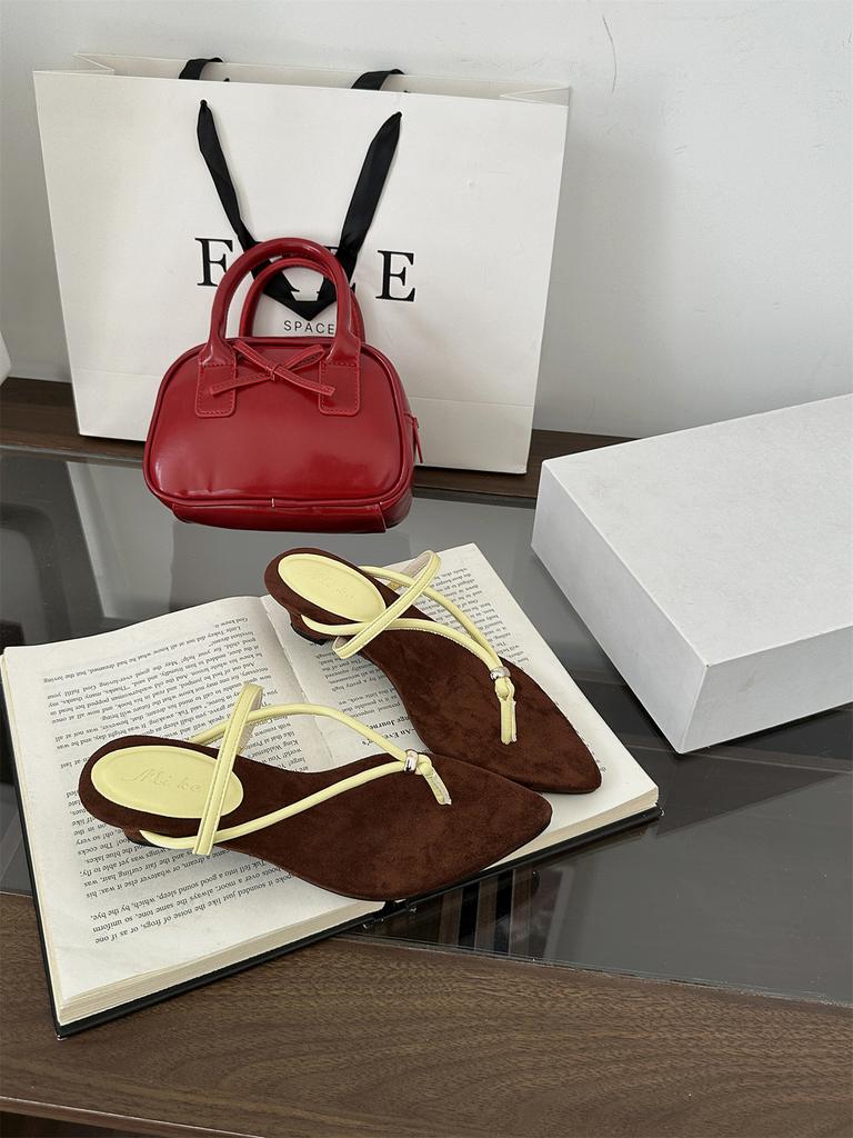 Summer new beach sandals wear thick heel French toe sandals women's pointed temperament with Roman shoes