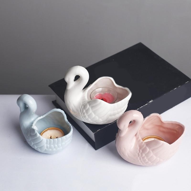 Decorative Ceramic Duck Tealight Candle Holders for Dining Table Centerpieces, Tabletop Small Succulents Planter Pot for Shelf Decors
