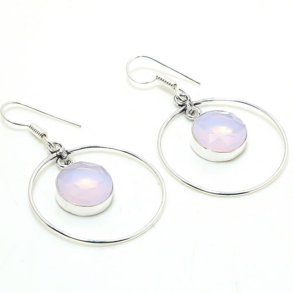 

Pink Milky Opal Round Shape Gemstone Drop Dangle Jewelry Earrings 2.10 i0v00