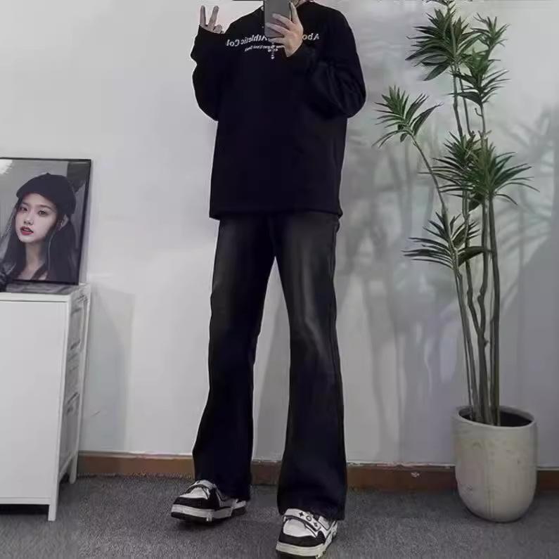 Black Micro-pull Jeans Men's Autumn Thin Straight Ruffian Handsome High-end Pants American Retro High Street Trousers