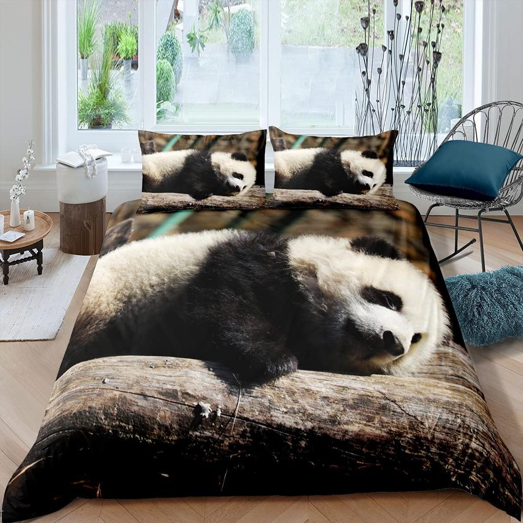 Kinder Mädchen Bettbezug 3D Panda Gedruckt Niedliche Tiere Bettwäscheset Panda Muster für Schlafzimmer Dekoration Bettbezug Schlichter Stil