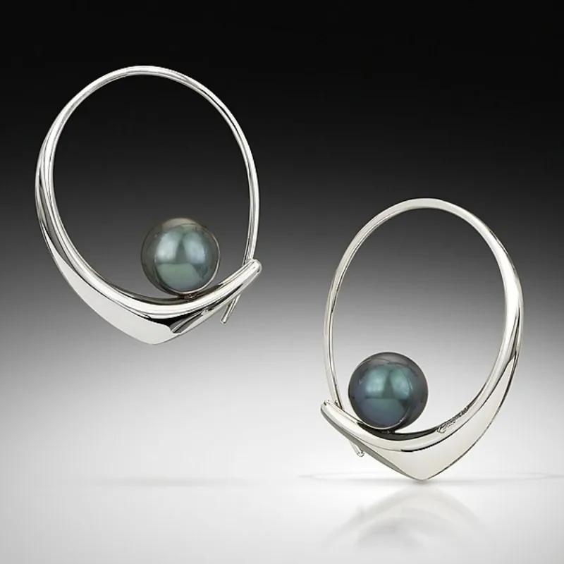 Vintage Concise Design Green Imitation Pearl Hoop Earrings for Women  Banquet Daily Versatile Jewelry Accessories Crafts