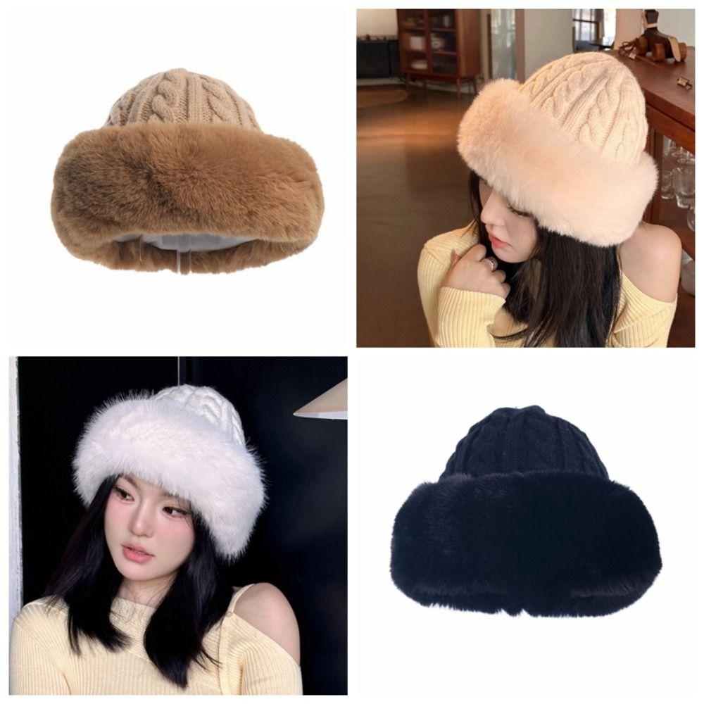 

Keep Warm Plush Fisherman Hat Korean Style Winter Women Hat Simple Faux Fur Bucket Hat Snowy Day бежевий