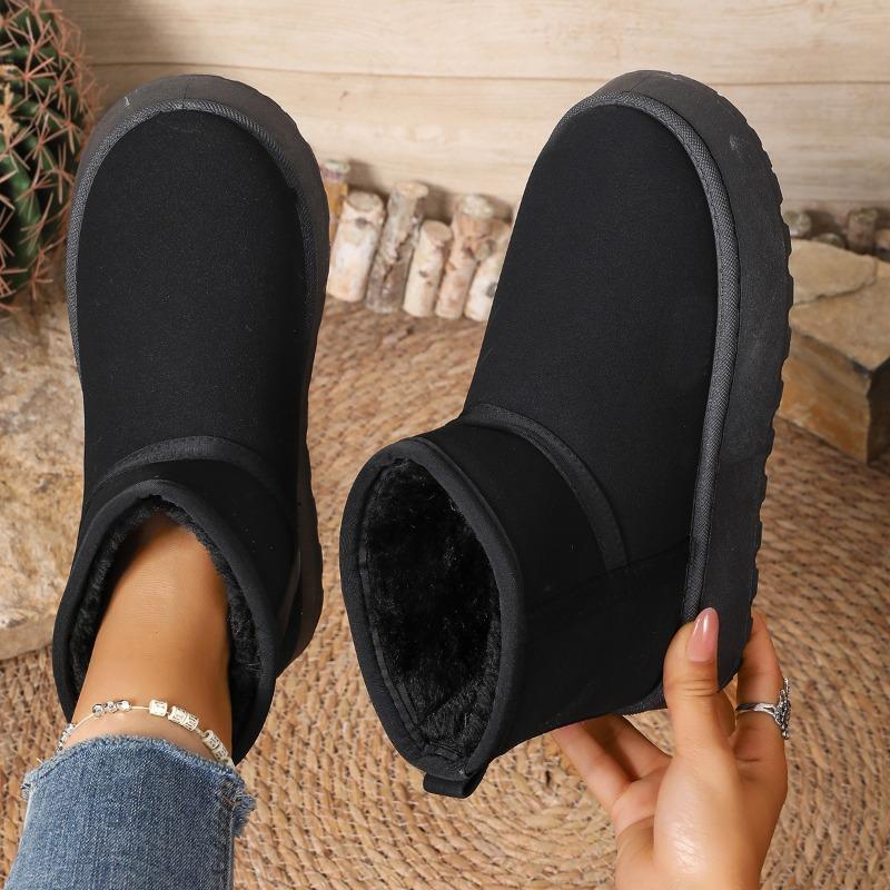 Fashion Short Thigh Boots Women's Fashion Round Toe Suede Platform Anti-Slip Wear-Resistant Flat Snow Boots