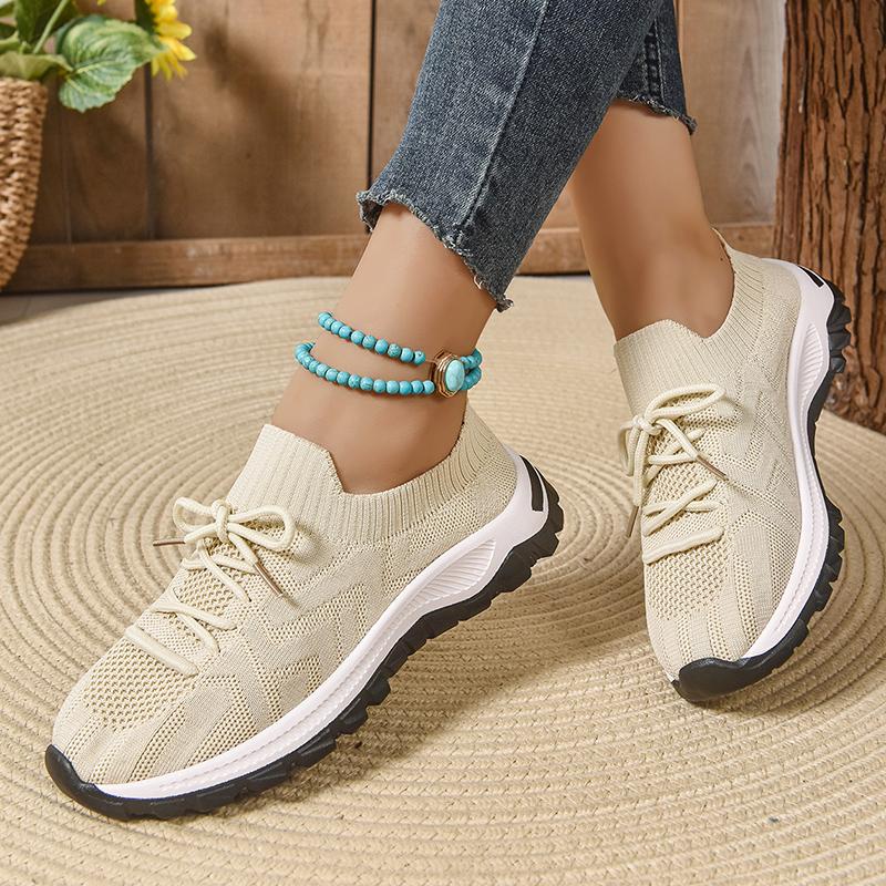 Fashion Mix Color Breathable Knitted Sneakers Women 2025 Autumn Platform Sport Shoes Woman Comfortable Non Slip Running Shoes Female