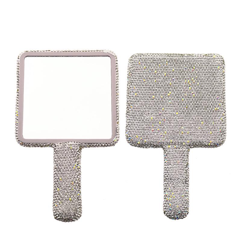 High-Quality Heart-Shaped Crystal Handle Rhinestone Makeup Mirror