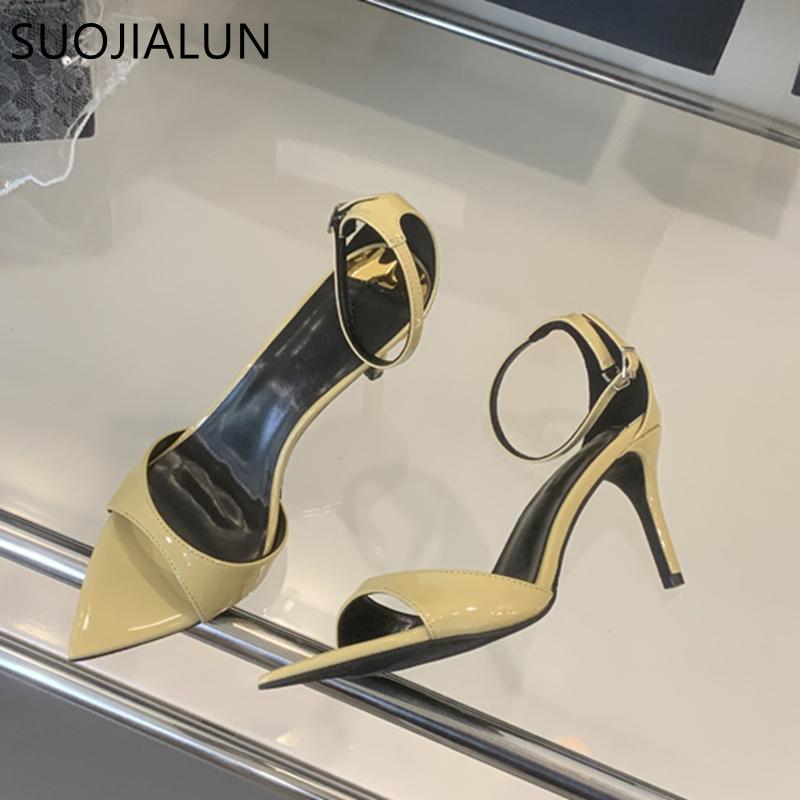 Fashion SUOJIALUN Summer Brand Women Sandal Shoes Fashion Pointed Toe Ankle Strap Ladies Elegant Gladiator Shoes Thin High Heel Pumps