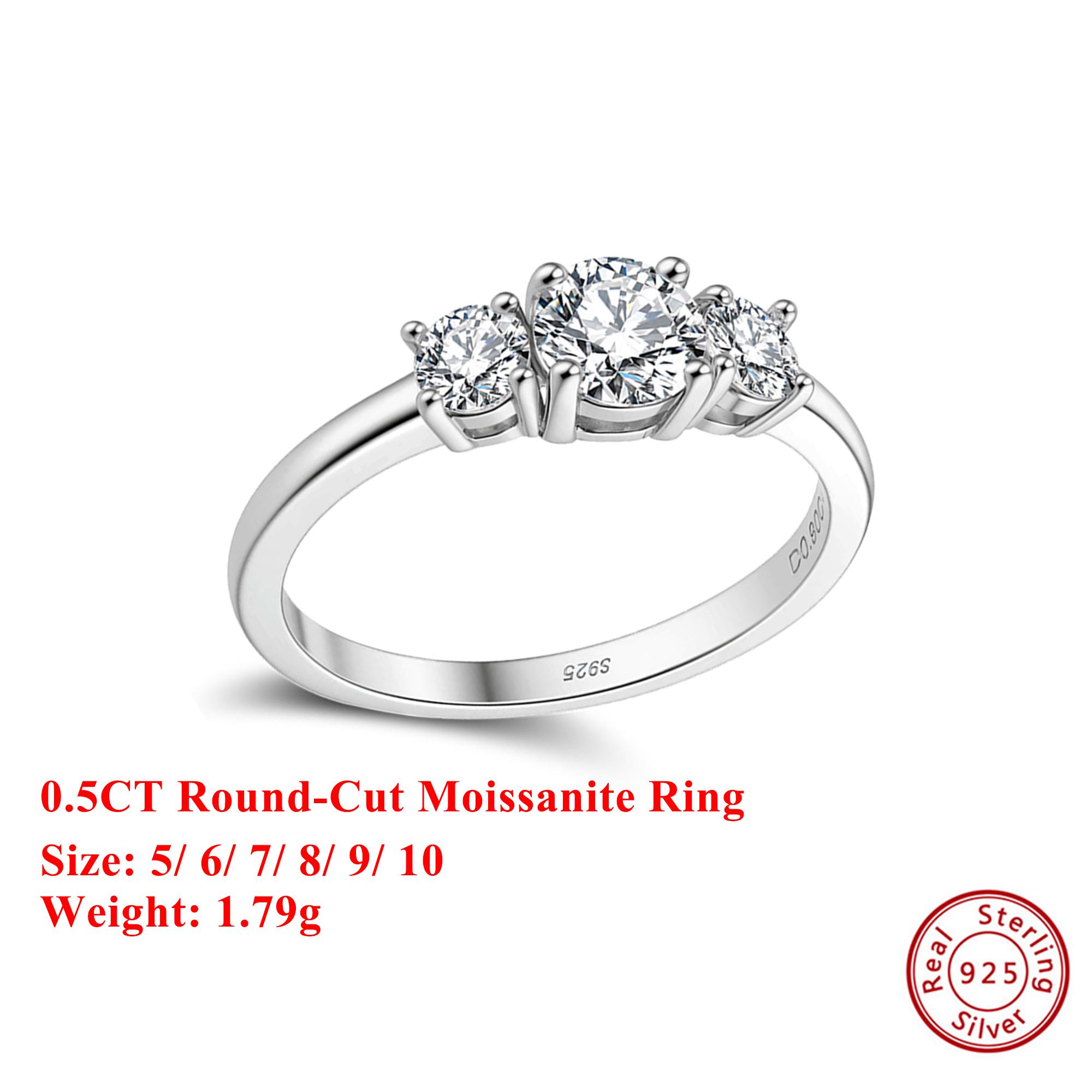 

Effie Queen 100% S925 Silver D Color VVS Round Cut Moissanite Ring Simple Jewelry for Women Wedding Party Birthdays Gift MOR11 5&0.5ct-Moissanite серебряный