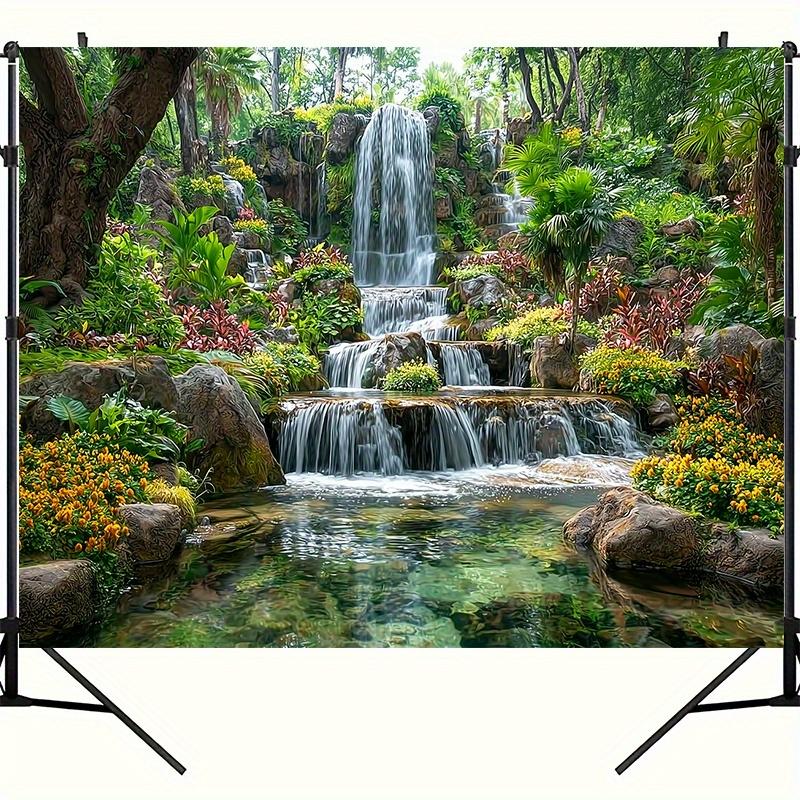 1pc Garden Waterfall Backdrop Tapestry - Polyester Fabric, Machine Washable, Suitable for Bedroom Living Room Decoration