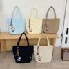 Versatile Women's Canvas Tote Bag with Cartoon Embroidery – Large Capacity, Multi-functional Shoulder Bag