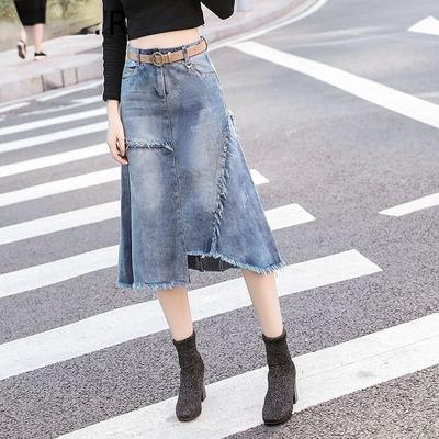 Gonna di jeans irregolare a vita alta con design a trapezio