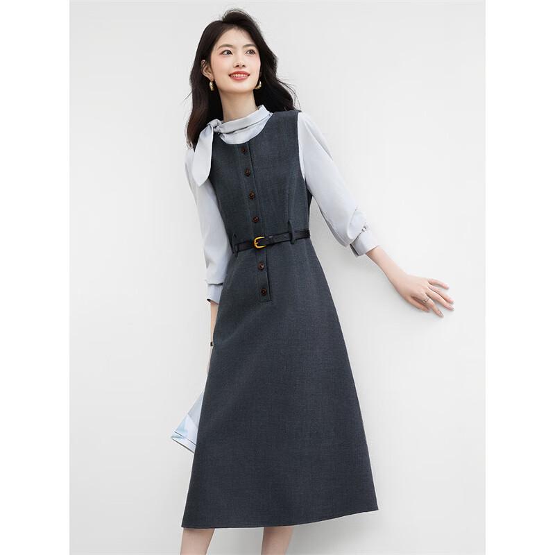 Elegant Bow-Neck Shirt & Suspenders Skirt Set