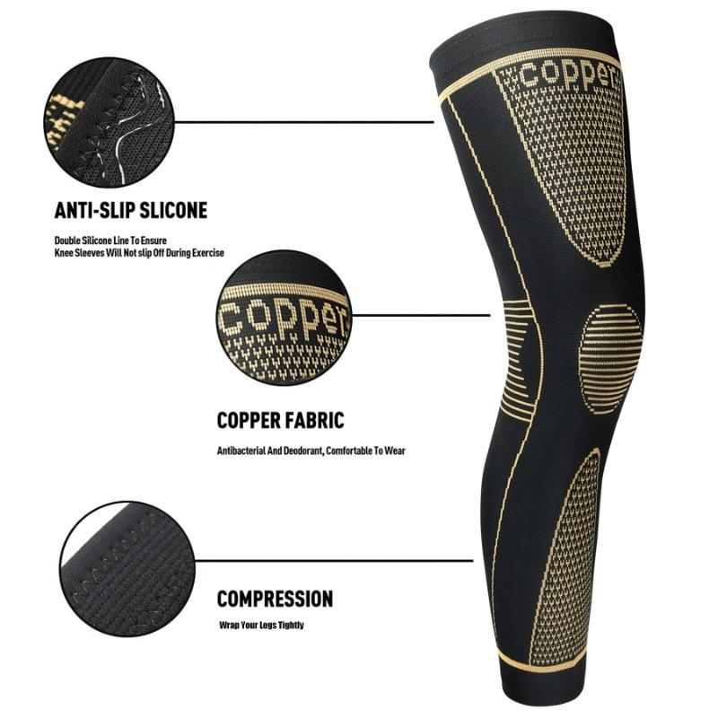Extended Length Copper Ion Sports Knee Support High Elastic Pressure Non Slip Knee Brace