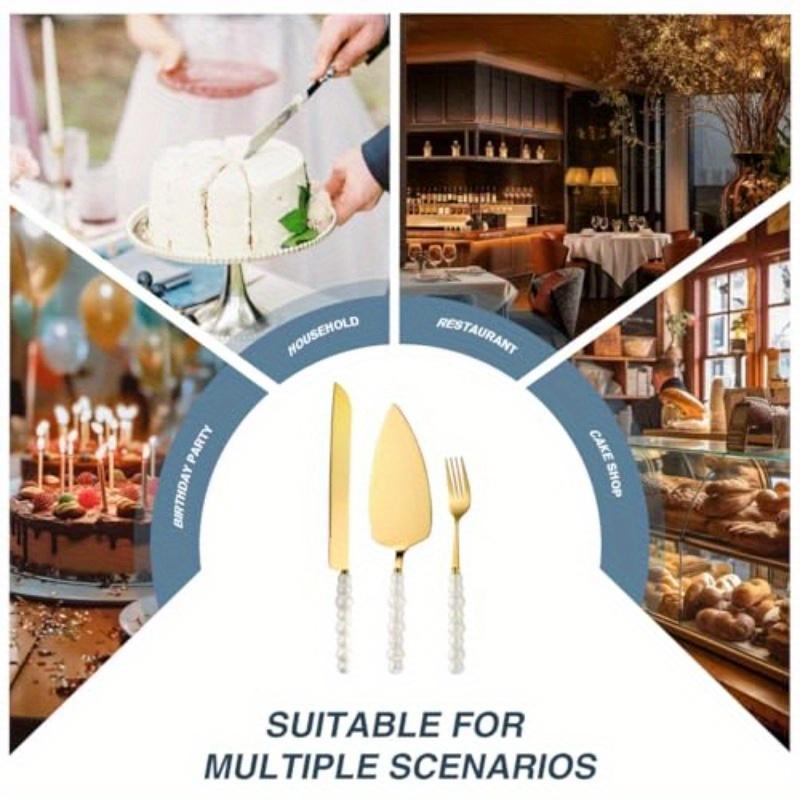 4pcs Elegant Wedding Cake Knife and Server Set with Pearl Ceramic Handles - Stainless Steel, Perfect for Cakes, Pies, and Special Occasions