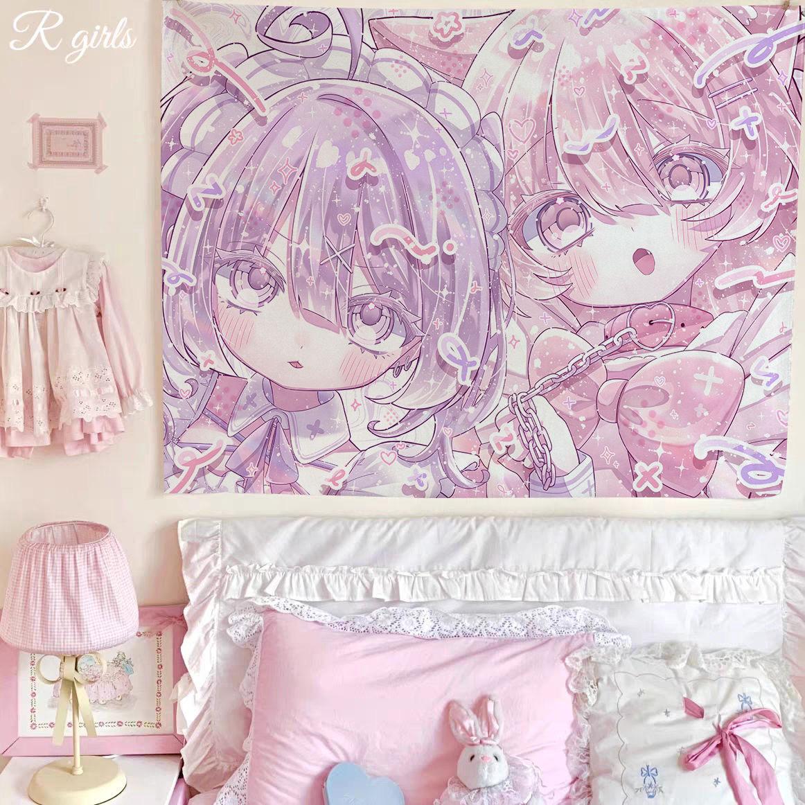 

Kawaii Anime Pink Girl Tapestry Wall Hanging Decor Cute Fashion Lady Bedroom Background Home Decor Wall Tapestry 74x94cm(29x37in)