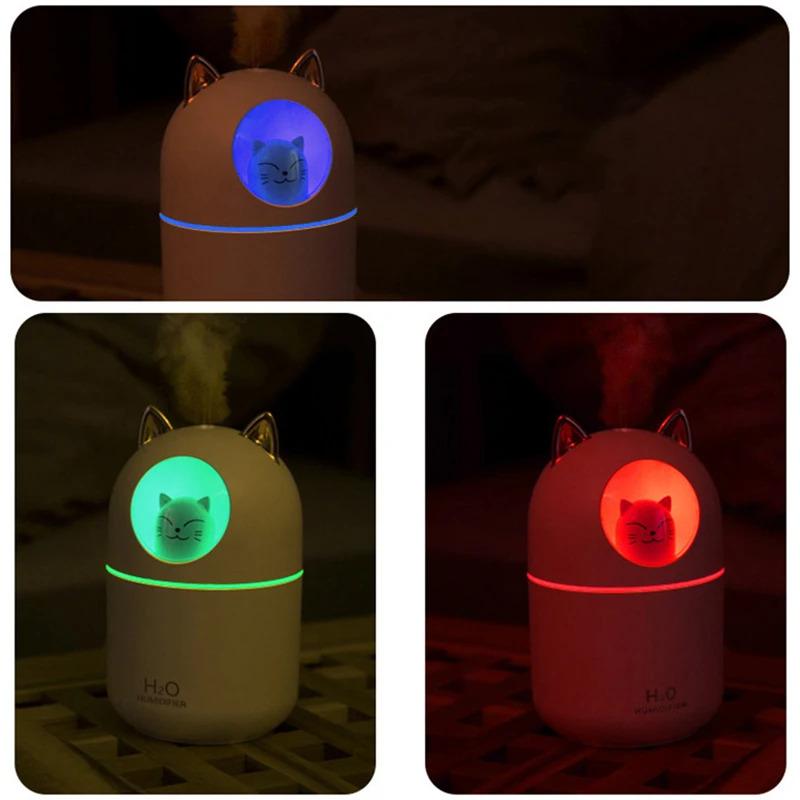 2026New Portable 300ML Cat Shaped Humidifier USB Aroma Diffuser Ultra Silent Household Bedroom Office Car with LED Mist Spray