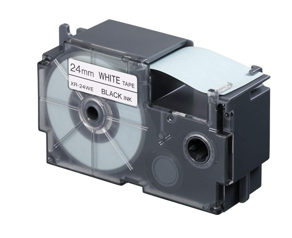 Fita Casio Label Writer Nameland original 24mm Letras pretas sobre fundo branco XR-24WE